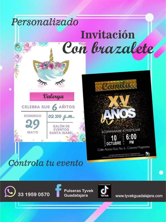 Servicio de invitacion para boda fiesta evento Pulseras Tyvek Guadalajara